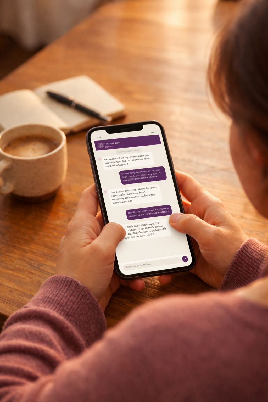 A person using the Zaya app on their phone during a conversation
